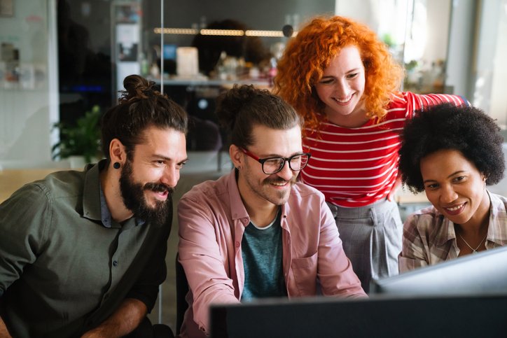 business professionals at computer - casual